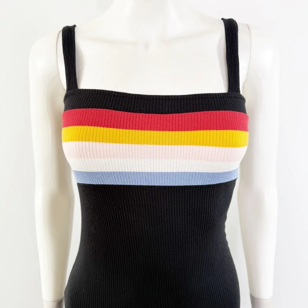 Aero Seriously Soft Black Mini Dress Size XS Square Neck Bodycon Retro Summer - Picture 3 of 8